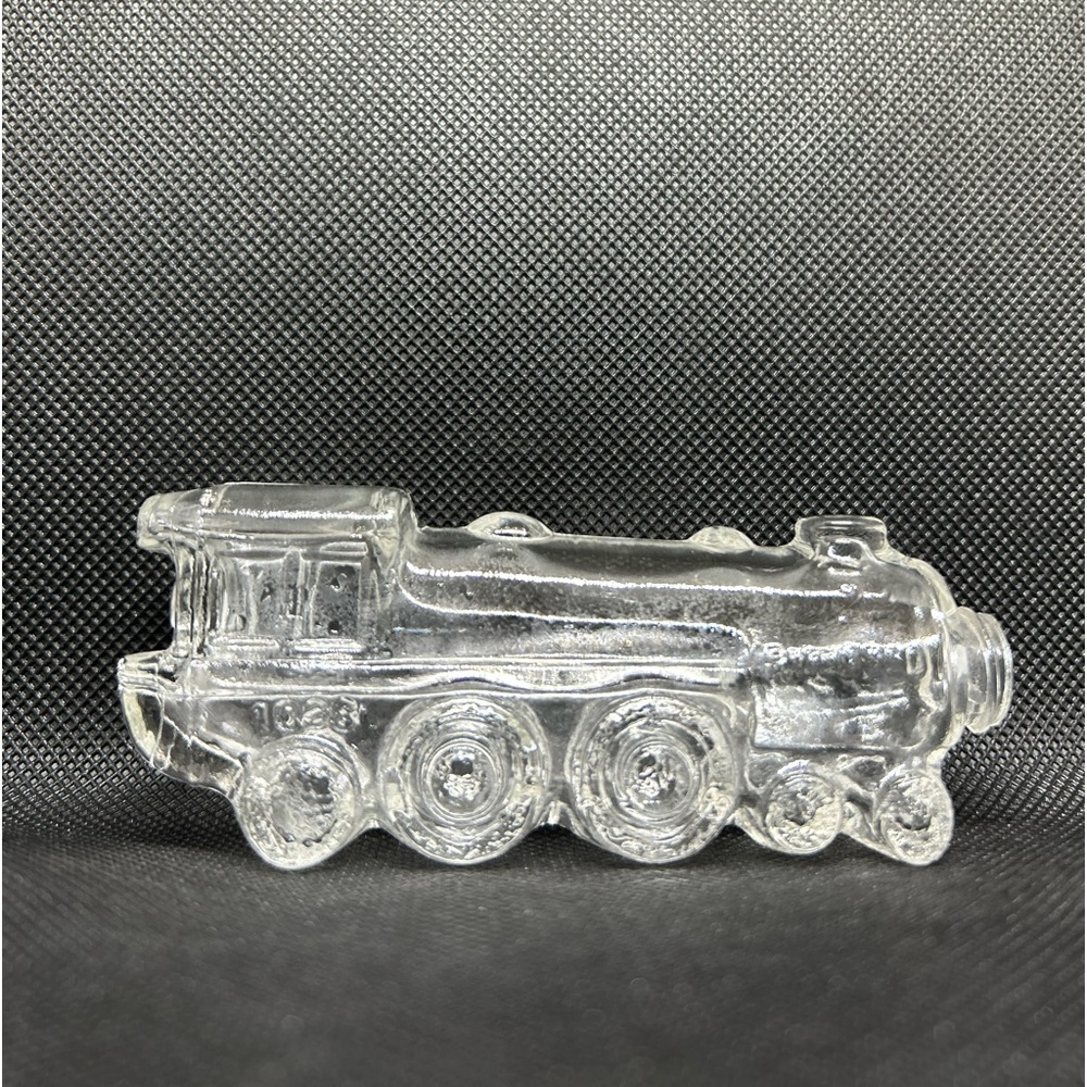 VINTAGE CLEAR GLASS TRAIN ENGINE CANDY CONTAINER